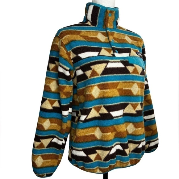 Patagonia Synchilla Women's Snap-T Aztec Blue & Brown Southwest Pullover - Picture 5 of 12